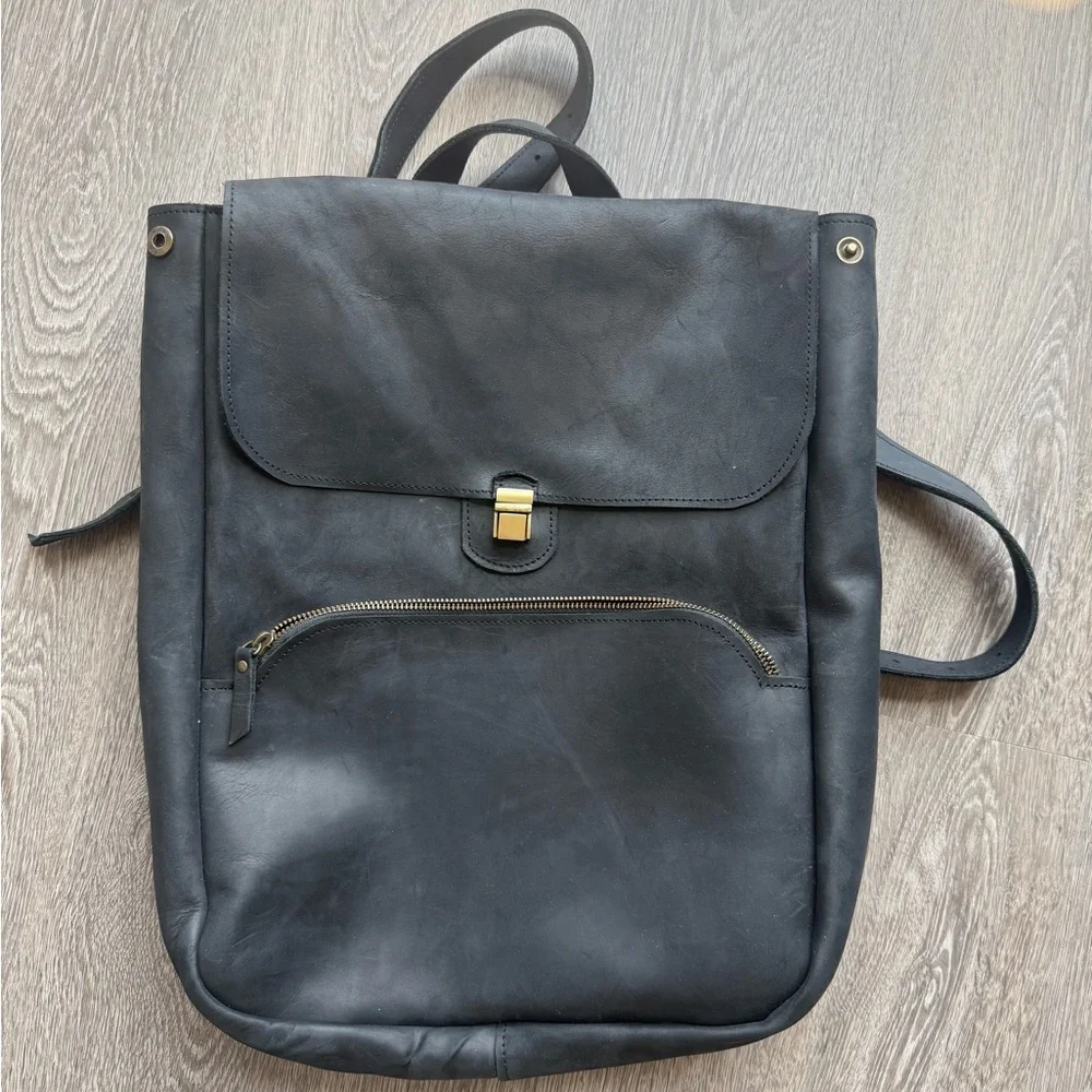 Black Leather Backpack - Sleek Everyday Bag